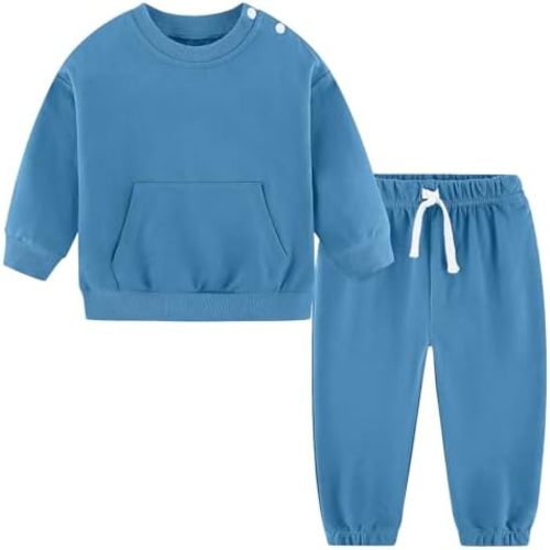 Baby and Toddler Boys 100% Cotton 2 Piece Spring Fall Winter Long Sleeve Sweatshirt and Sweatpant Jogger Pants Newborn-4T