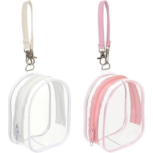 2 Pack Clear Holder Case with Checkered Strap for Pacifier Portable Storage Case for Diaper Bag Essentials Travel PVC Neutral Binky Holder Purse for Baby Boys Girls (Pink,White)