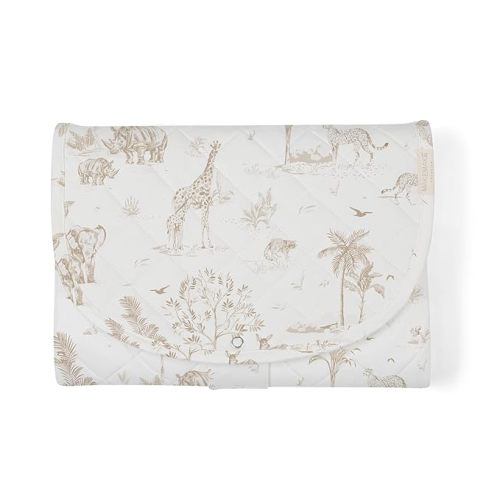 Makemake Organics Organic Portable Changing Pad GOTS Certified Organic Cotton Fill Portable Diaper Changing Mat Diaper Clutch Changing Station Kit Compact Travel Pad (33"x34", Safari)