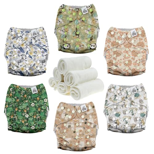 Mama Koala 3.0 Pocket Cloth Diapers for Babies with AWJ Lining, 6 Pack with 6 4-Layer Natural Cloth Diaper Inserts - Reusable and Washable Pocket Diapers (Animal Legends)