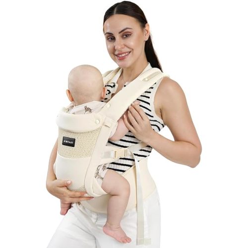 Breeze Baby Carrier, Breathable 3D Air Mesh, Ergonomic Hip-Healthy Baby Carrier with M-Cloud, Fit All Parents with Removable Lumbar Support S-6XL(11-35 lbs), Cream