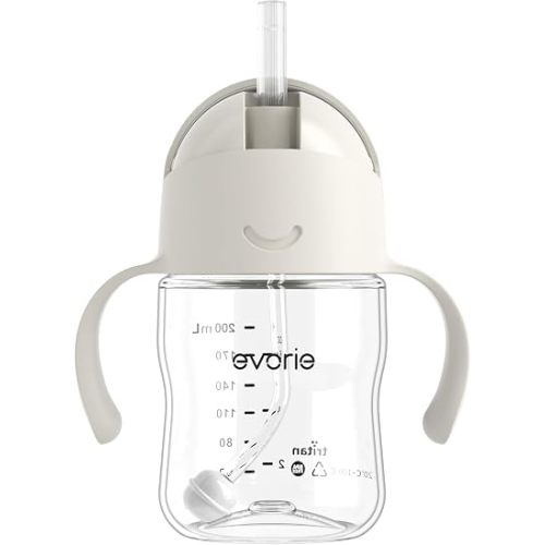 Evorie Tritan Weighted Straw Cup Baby Training Cup, Spill Proof, 7 Oz, 6M+
