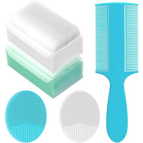 Cradle Cap Brush for Babies, Set of 5 Baby Bath Essentials with Bath Sponge Silicone Scrubber Long Handle Comb for Newborns Toddlers Boys Girls (Green)