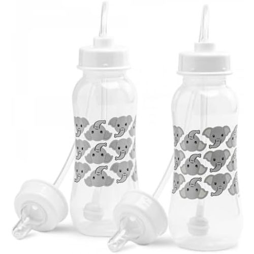 Hands-Free Baby Bottle - Anti-Colic Nursing System 9 oz Baby Bottle with Fast Flow Nipple/Teat 3m+ with Tube Straw Feeding System for Toddler (2 Bottles - Elephant)