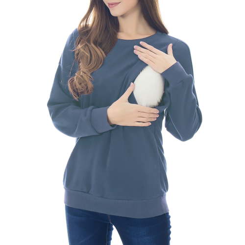 Fleece Maternity Nursing Tops Sweatshirt Long Sleeve Breastfeeding Shirts Clothes for Women