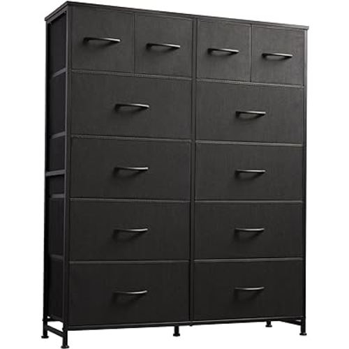 WLIVE Tall Dresser for Bedroom with 12 Drawers, Dressers & Chests of Drawers, Fabric Dresser for Closet, Living Room, Storage Dressers with Storage Drawers, Steel Frame, Wood Top, Charcoal Black
