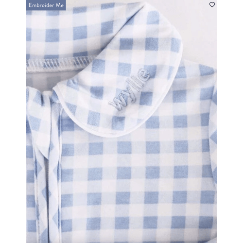 Peter Pan Collar Zipper Footie | Dusty Blue Gingham