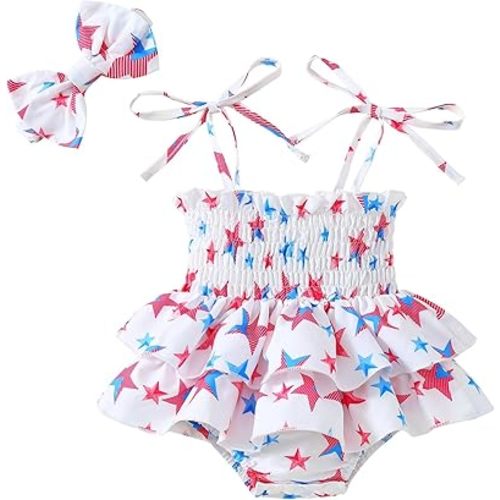 Noubeau Toddler Baby Girl 4th of July Dresses Independence Day Outfit Kid American Flag Stars Stripes Patriotic Dress Clothes