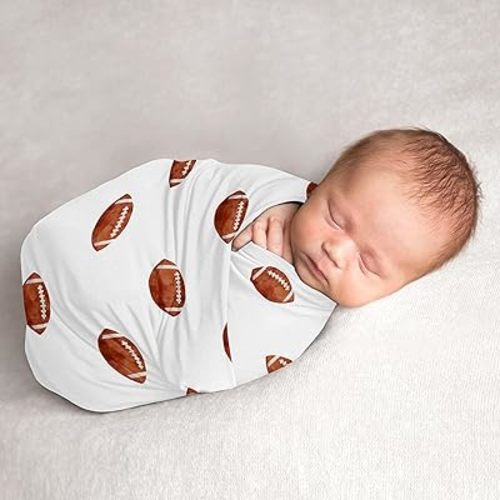 Sweet Jojo Designs Brown and White Football Boy Baby Swaddle Blanket for Infant Newborn Lightweight Jersey Stretchy Receiving Security Stroller Cover for Watercolor Vintage Sports Themed Collection