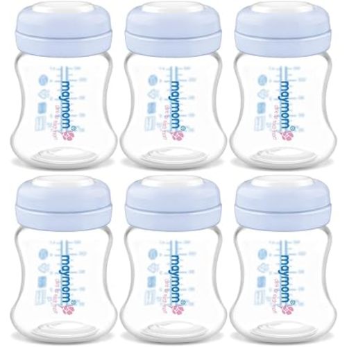 Maymom Wide-Mouth Milk Storage Collection Bottle with SureSeal Sealing Disk; Compatible with Spectra/Motif Luna/Ameda MYA/Bellababy Pumps. Can Replace Spectra S1 S2 Bottles, 6 pc (4.7Oz/140mL, 6pc)