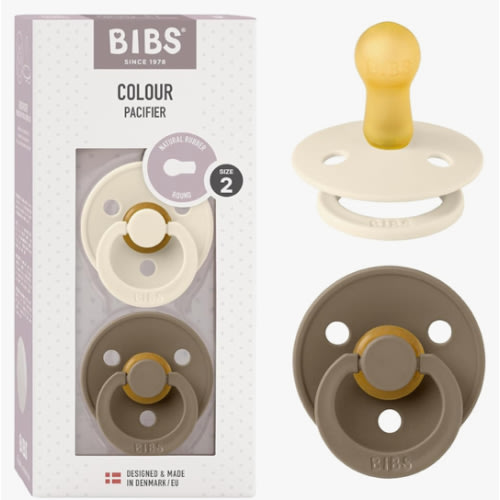 Bibs Pacifiers Color Collection, Set of 2 BPA-Free Latex Pacifiers Made in Europe, Round Nipple Baby Pacifier.