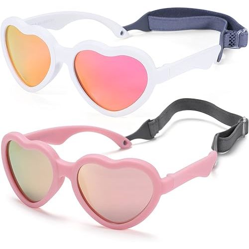 Flexible Heart Shaped Baby Polarized Sunglasses with Strap Adjustable Toddler & Infant Age 0-24 Months