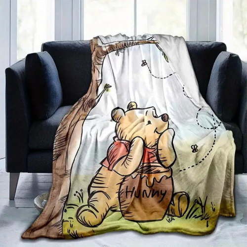 Kawaii Winnie the Pooh themed super soft plush blanket - perfect for indoor and outdoor use, the perfect holiday gift, and all-season comfort
