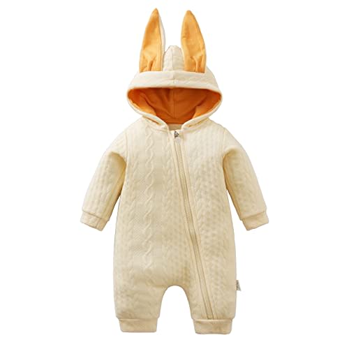 Newborn Baby Boy Girl Romper Cotton Cute Bunny Long Sleeves Zipper Hoodie Infant Bodysuits Jumpsuit Outwear