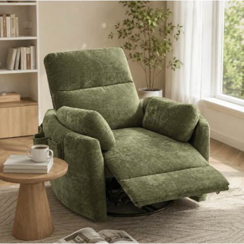 Wide Power Swivel Glider Recliner Chair with USB & Type-C Charging – 270° Swivel Nursery Recliner with Quiet Brushless Motor & Storage Pockets