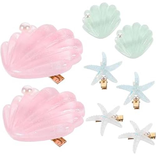 Seashell Star Hair Clips Set of 8 for Little Girls Cute Hair Accessories for Toddlers for Birthday Parties and Everyday Use