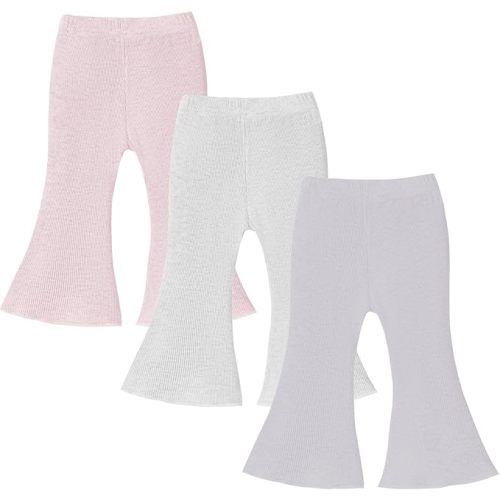 U·nikaka 3 Pack Baby Girl Flare Pants Solid Toddler Leggings 0 to 3 months