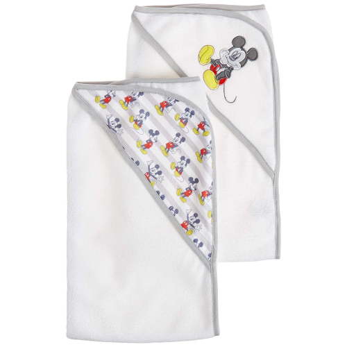 Cudlie Disney Mickey Mouse Baby Boys 2 Pack Rolled Hooded Towels On Header Card