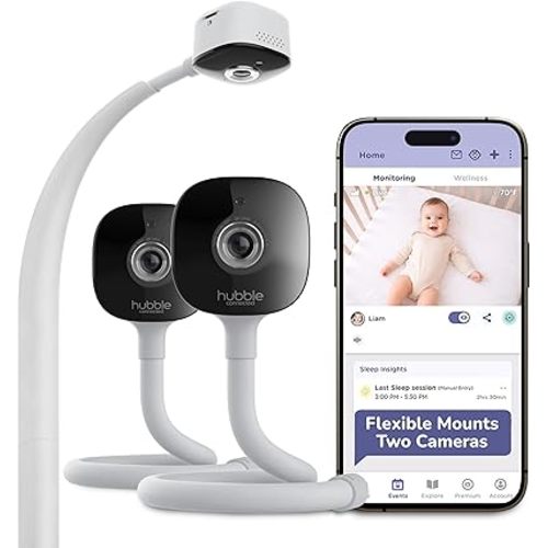 HUBBLE CONNECTED GoBaby AI Twin — 2 Baby Monitor Cameras w/Covered Face & Rollover Alert, True Cry Detection, Sleep Trainer & More — Twin 2K UHD Baby Camera Monitors w/Flexible Mount