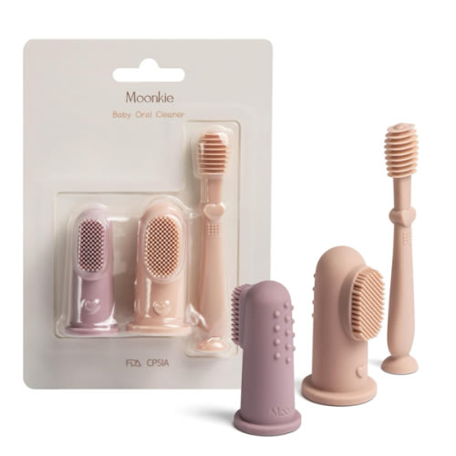 Moonkie Baby Finger Toothbrush Tongue Oral Cleaner Kit for 3 Months +, 3 Pcs (Blush/Pale Mauve/Blush)