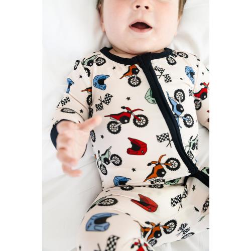 Dirt Bike Bamboo Zippy Pajama, Trendy Boy Romper Baby Pajamas