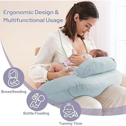 Breast Feeding Pillows for Mom, Soft Cover with Breathable Filling, Machine Washable, Cotton, Light Blue