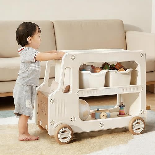 Toy Organizers And Storage For Kids, 2 Layers Toy Storage Cabinet With Bookshelf Toys Organization Chest With Bins Multipurpose For Nursery, Playroom, Bedroom, Living Room （Tan/No Blockes