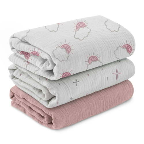 Gllquen Baby 3-Pack Muslin Organic Cotton Swaddle Blankets for Newborn Infant Boys Girls 38"x40", Sunlight