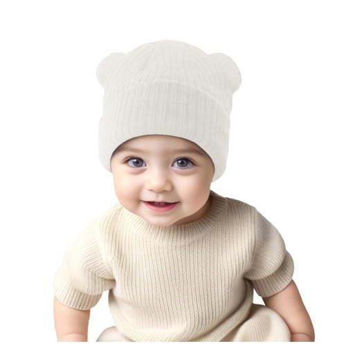 Lispipm Newborn Baby Hat Bear Ears Infant Caps Knitted Beenie Toddler Soft Hat for Fall Winter Home and Outdoor White 3-36 Months