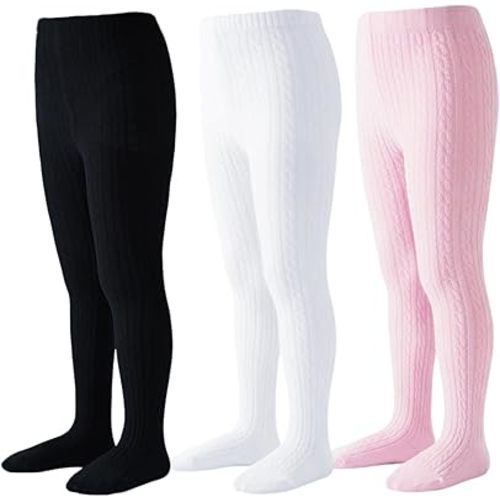 Marchare Baby Girls Tights Thick Cable Knit Tight Solid Footed Leggings Warm Stockings For Kids