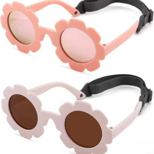 Polarized Baby Sunglasses with Strap – Flexible Flower Shaped Sunglasses for Toddler & Infant Age 0-24 Months
