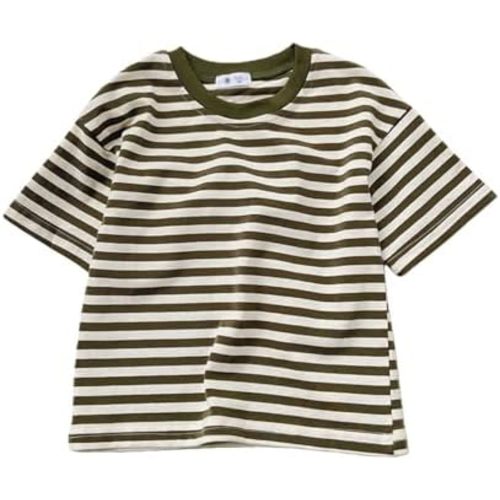 Toddler Boys Girls T Shirts Kids Colorful Striped Shirt Cotton Crew Neck Short Sleeve Tee Tops Blouse Baby Cute Casual Tshirt