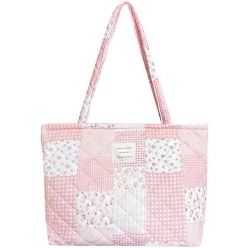 Small Floral Quilted Tote Bag with Zipper Closure for Women Girls