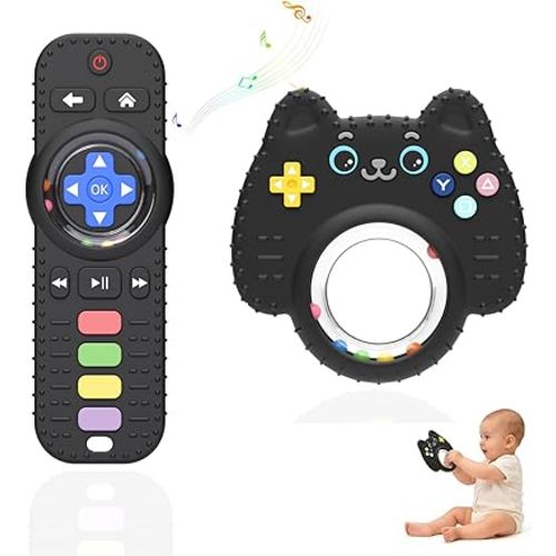 2Pack Teething Toys for Baby 3-6 Months, Teethers for Babies 6-12 Months, Remote Rattle Ring Teether for Baby, Sensory Toys for Babies, Baby Chew Toy