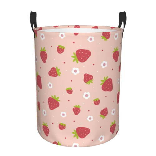 Large Laundry Basket with Handles - Cute Rounded Strawberry Baby Kids Dirty Clothes Laundry Hamper