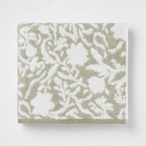 Performance Plus Bath Towel Light Green Floral - Threshold™: Heavyweight Cotton, Jacquard Terry, Oeko-tex Certified