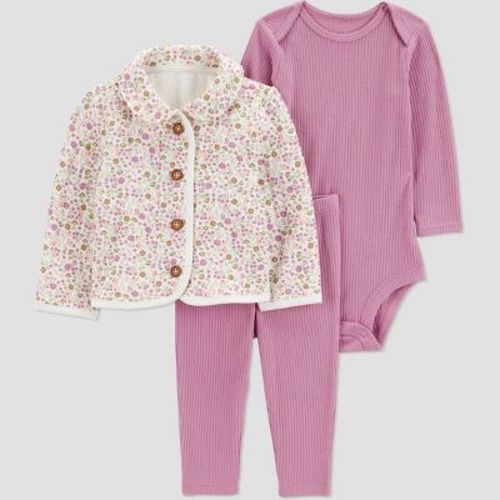 Carter's Just One You® Baby Girls' 3pc Floral Quilted Jacket with Long Sleeve Bodysuit and Leggings Set - Mauve
