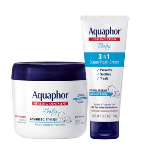 Aquaphor Baby Healing Ointment (14 Oz) + 3-in-1 Diaper Rash Cream (3.5 Oz), Hypoallergenic and Fragrance Free Skin Care Set for Babies