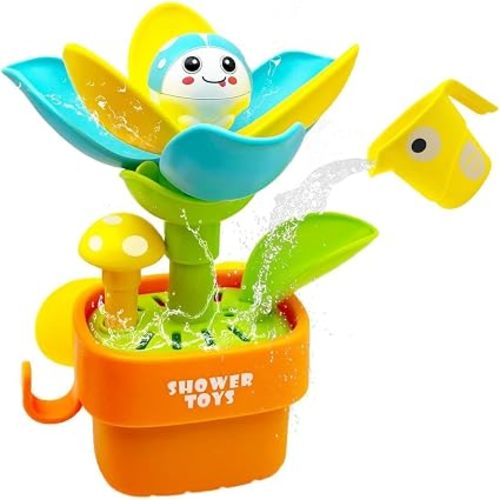 Bath Toys for Toddlers Age 1 2 3, Interactive Bloom Bathtub Toys for Bathtime Fun, Kids Bath Tub Shower Playset, Infant Baby Girls Boys Birthday Gift for 12-18 Months (Flower - Orange)
