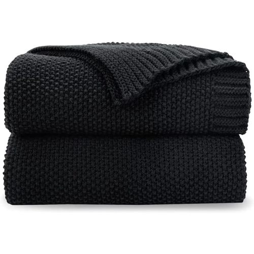 Jet Black Seed Stitch Throw Blanket 50"x60", Farmhouse Decor
