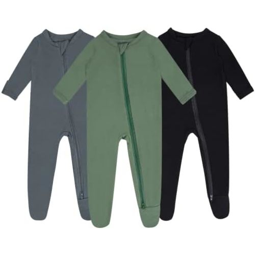 GUISBY Baby Pajamas with Mittens, 2 Way Zipper Long Sleeve Sleepers 3-pack