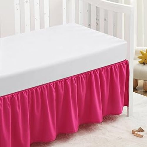 SiinvdaBZX Hot Pink Crib Skirt Dust Ruffle, Microfiber Crib Bed Skirt 52"x28" with 14" Drop, Durable Full Coverage Toddler Bedskirt Fit for Baby Boys Girls Nursery Standard Crib