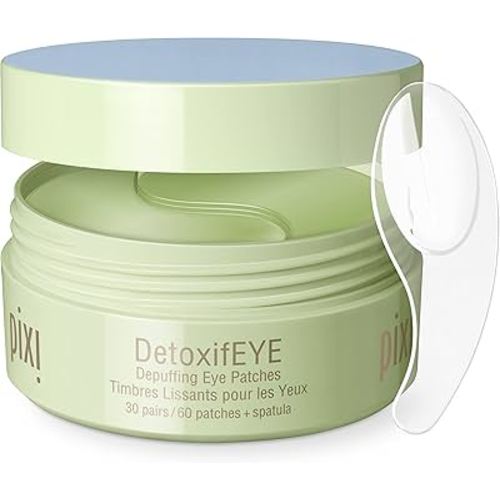 Pixi DetoxifEYE Depuffing Hydrogel Under-Eye Patches, Cucumber, Hyaluronic Acid & Caffeine For Puffy Eyes and Dark Circles, Hydrate Eye Area, 30 pairs, 60 Patches