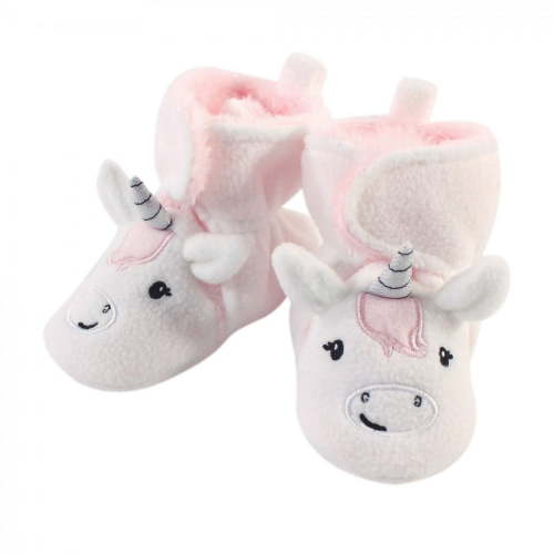 Hudson Baby Infant and Toddler Girl Cozy Fleece Booties, Silver White Unicorn, 0-6 Months