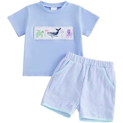 Tsultryofs Toddler Baby Boy Summer Clothes Infant Casual Shorts Set Graphic Print Short Sleeve T-Shirt Tops 2Pcs Outfit