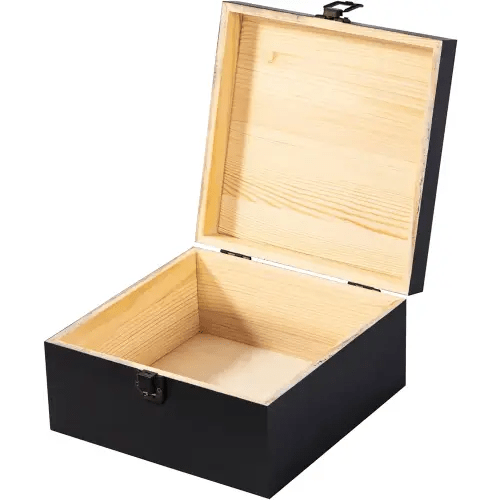 Vintage Wooden Storage Box Container with Hinged Lid Front Clasp, 7.6'' x 7.6'' x 3.8'' Large Keepsake Box, Rustic Wood Boxes for Crafts Art Hobbies and Home Decoration - Matte Black