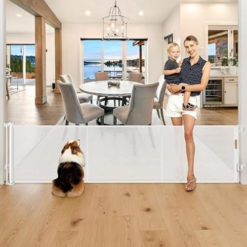 Reinforced 28" Tall Retractable Dog Gate 80" Wide Retractable Baby Gate