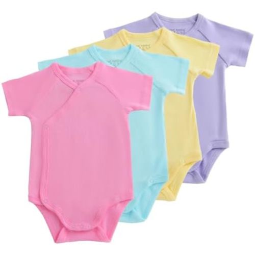 Baby Boys Girls Short Sleeves Kimono Clothes Cotton Baby Side-Snap Bodysuit Pack of Baby Layette Set