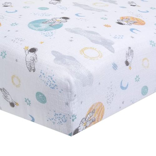 aden + anais Essentials Classic Crib Sheet, 100% Cotton Muslin, Super Soft & Breathable, Tailored Snug Fit, Space Explorers-Explorers