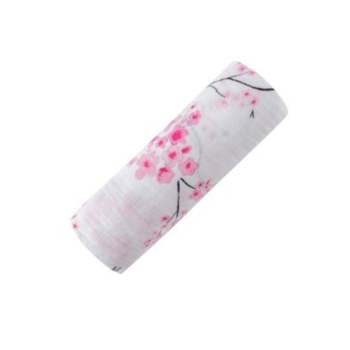 GOTS Certified Organic Cotton Muslin Swaddle, Cherry Blossom